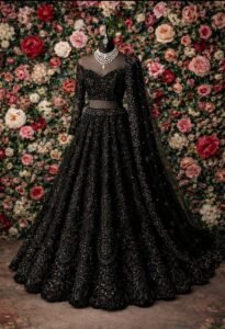 All-Black Shimmery  Bridal Lehenga